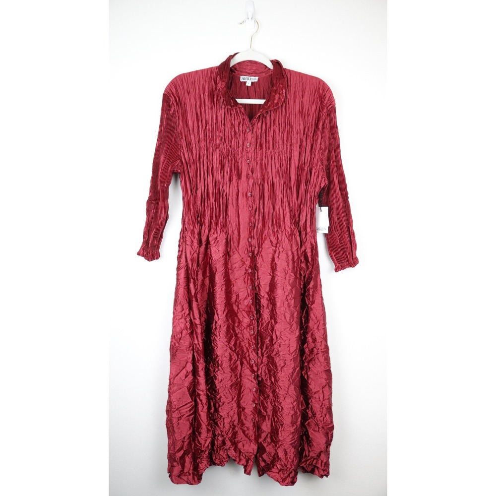 NWT Alquema Metallic Nehru Coat Dress Ruby Red 2 US 12-14 - Picture 2 of 12